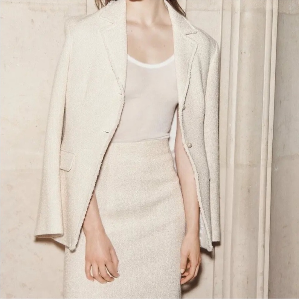 Zara limited edition Cream Women's double breasted Blazer with pearl button - Picture 5 of 11